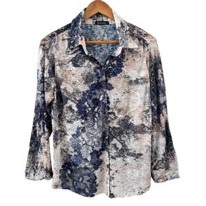 David Cline Crushed Snap Front Top Womens L Rhinestone Floral Lace Art to Wear